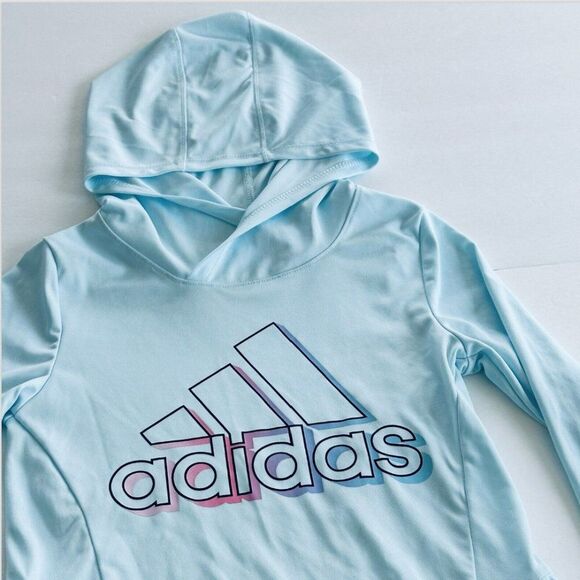 Girls Adidas Mint Green Logo Pink Lavender Blue Ruffle Hem Hooded Shirt Sz 6X - Picture 1 of 4